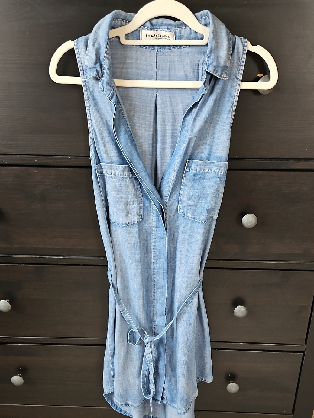 Impressions Light Blue Denim Sleeveless Tunic/dress with Tie Waist
